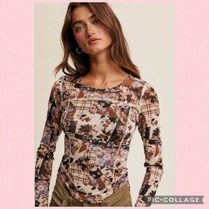 🌸Floral Print Mesh Fitted Long Sleeve Top🌸